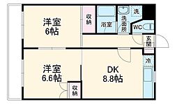 チェリーヒルズＮｏ．3 4階2DKの間取り