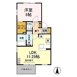 JR青梅線 中神駅 徒歩19分の賃貸アパート 2階1LDKの間取り