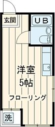 京王線 調布駅 徒歩15分の賃貸マンション 2階ワンルームの間取り