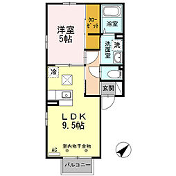 Ｓｏｕｔｈ　Ｗｉｎｄ　ｆｒｅａ 2階1LDKの間取り
