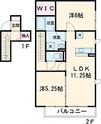 京王線 中河原駅 徒歩20分の賃貸アパート 2階2LDKの間取り