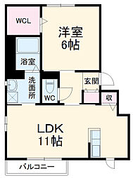 グローリエ 2階1LDKの間取り