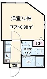 小田急小田原線 相模大野駅 徒歩20分の賃貸アパート 2階1Kの間取り