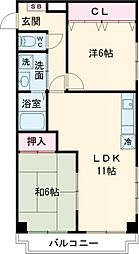 リバーサイド西八王子 3階2LDKの間取り