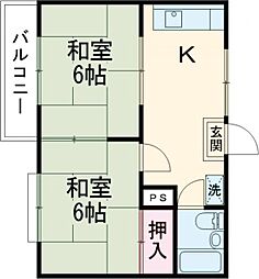 西武多摩川線 白糸台駅 徒歩4分の賃貸アパート 2階2Kの間取り