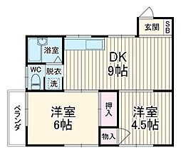 京王相模原線 京王稲田堤駅 徒歩15分の賃貸アパート 2階2DKの間取り