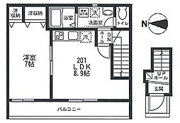 ヴェルドミール 2階1LDKの間取り