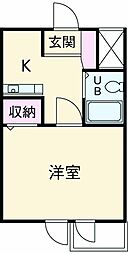 グレイシャス国立 2階1Kの間取り