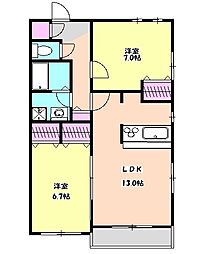 オークガーデン仙 1階2LDKの間取り