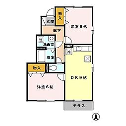 JR横浜線 八王子みなみ野駅 徒歩19分の賃貸アパート 1階2DKの間取り