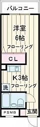 昭島コートエレガンスＢ棟 1階1Kの間取り