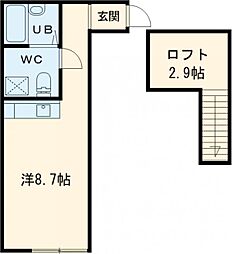 サイドパーク白糸台 2階ワンルームの間取り