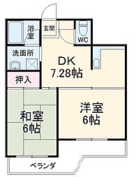 シュメール 1階2DKの間取り