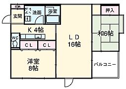 WEST-2 3階2LDKの間取り