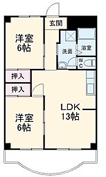 JR東海道新幹線 豊橋駅 徒歩27分の賃貸マンション 5階2LDKの間取り