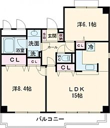 ガーデンコート下馬 2階2LDKの間取り
