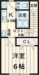 ＲＯＷ　ＨＯＵＳＥ上馬 2階1Kの間取り