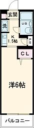 ジョイフル祐天寺 2階1Kの間取り