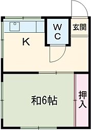 高瀬荘 2階1Kの間取り