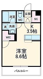 ルコネッサンス 2階ワンルームの間取り