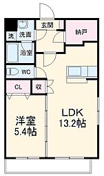 エスポワールII 1階1SLDKの間取り