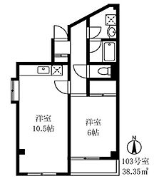 東急池上線 御嶽山駅 徒歩14分の賃貸マンション 1階1LDKの間取り