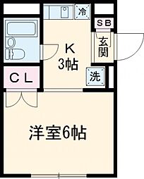 カーサアズール 1Kの間取図画像