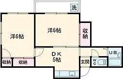 東急世田谷線 松陰神社前駅 徒歩5分の賃貸アパート 1階2Kの間取り
