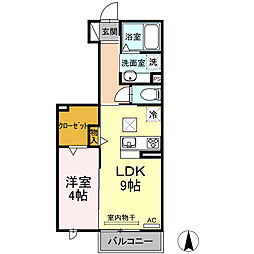 豊橋 ウエスト1　A 1階1LDKの間取り
