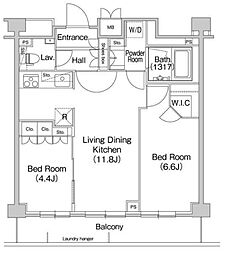 コンフォリア駒場 2階2LDKの間取り