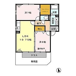 アンソレイユ　Ｄ 1階2LDKの間取り