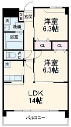 プレミアム御影 2階2LDKの間取り