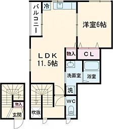 東急目黒線 奥沢駅 徒歩8分の賃貸アパート 2階1LDKの間取り