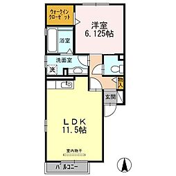 ヒルズ馬見塚 2階1LDKの間取り