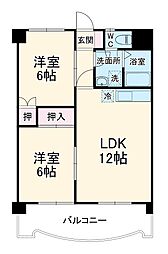 JR飯田線 船町駅 徒歩10分の賃貸マンション 3階2LDKの間取り
