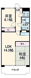 ＮＨ菰口 3階2LDKの間取り