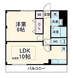 ロイヤルパレス市川 2階1LDKの間取り
