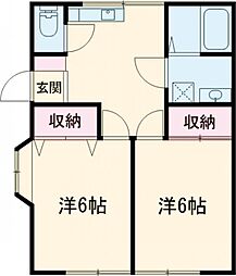京王線 千歳烏山駅 徒歩15分の賃貸アパート 1階2DKの間取り