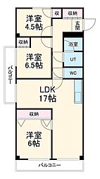 名古屋市営鶴舞線 御器所駅 徒歩2分の賃貸マンション 5階3LDKの間取り