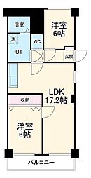 名古屋市営鶴舞線 御器所駅 徒歩2分の賃貸マンション 6階2LDKの間取り