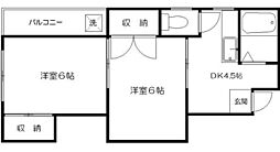 京成本線 お花茶屋駅 徒歩11分の賃貸マンション 2階2DKの間取り