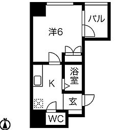 名古屋市営東山線 今池駅 徒歩5分の賃貸マンション 6階1Kの間取り