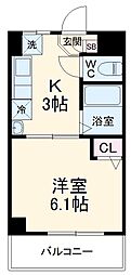 東急東横線 新丸子駅 徒歩13分の賃貸マンション 3階1Kの間取り