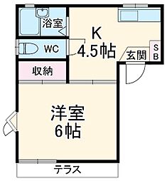 リバーベール 1階1Kの間取り