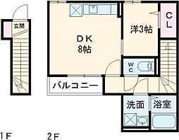 東武東上線 上板橋駅 徒歩2分の賃貸アパート 2階1DKの間取り