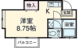 ソアレ市川 2階ワンルームの間取り