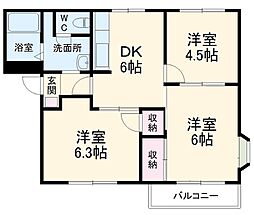 ピュア・ハイツＡ 2階3DKの間取り