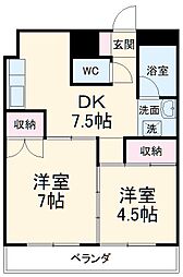 ラ・ファミーユ大工町 6階2DKの間取り