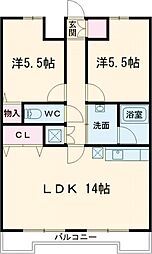 リンデンハイム赤塚 4階2LDKの間取り