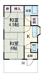 井沼貸家 1階2Kの間取り
